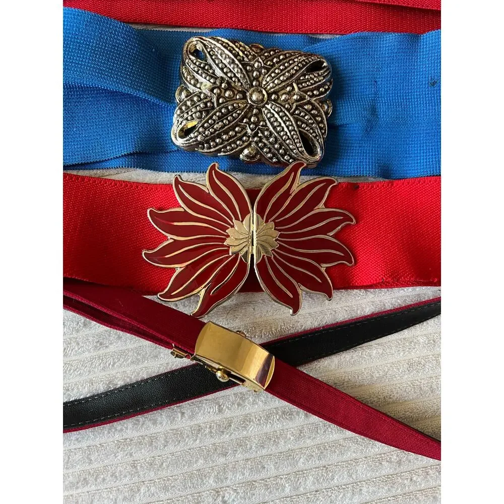 Vintage 80's stretch belts decorative buckle multi color costume retro